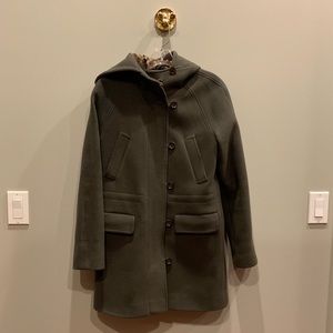J Crew Khaki Stadium Cloth Pea Coat w Hood - sz 2